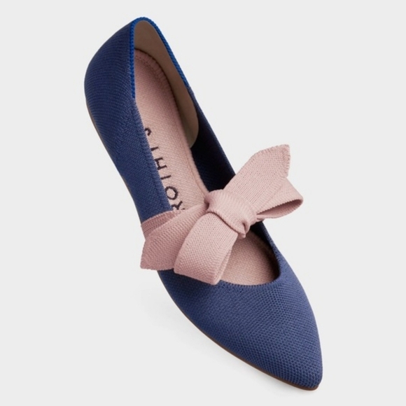Rothy's Shoes - Rothy’s Sapphire Blue Mary Jane Bow Flats Pointed Toe Balletcore Size 8